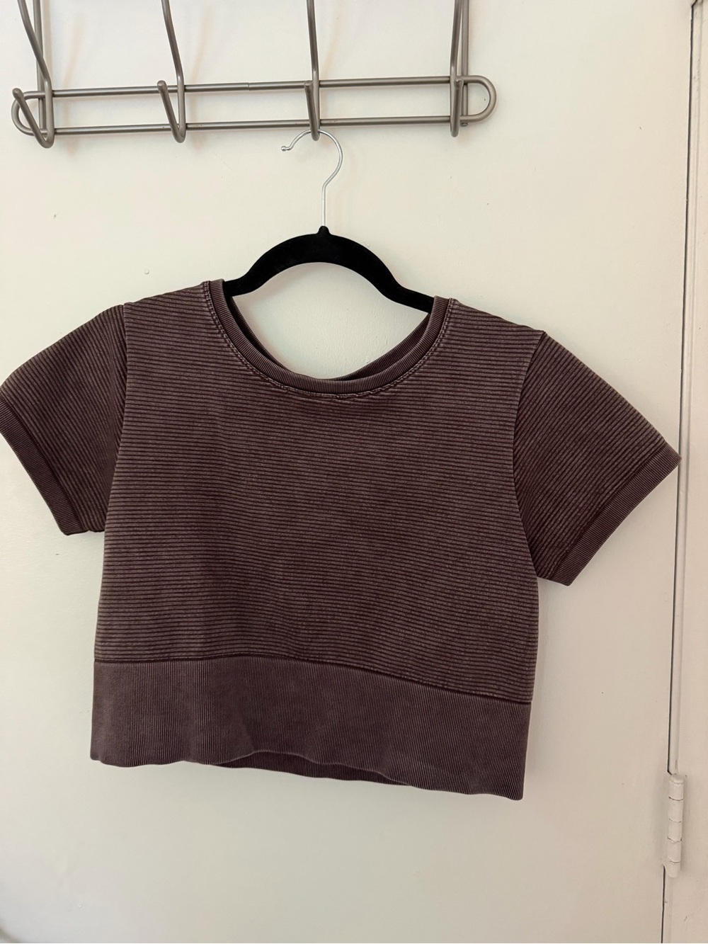 aerie Ribbed Crop Short Sleeve Top - Brown